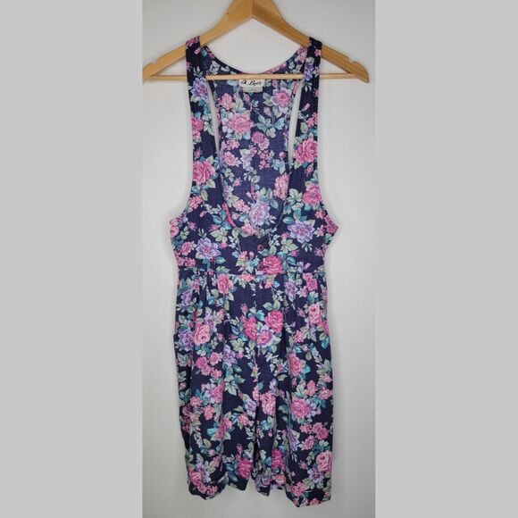 Vintage A. BYER Floral Romper 6" Inseam Size 9 Underbust Low Front 90s Kidcore - Picture 1 of 11